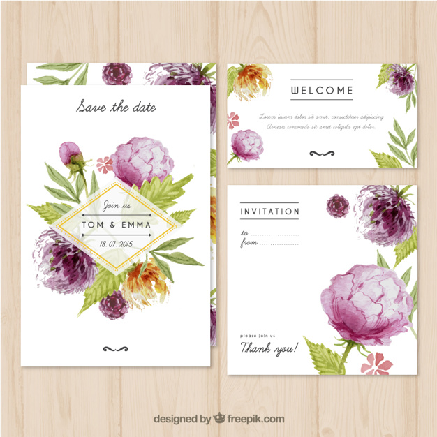 626x626 Watercolor Wedding Invitation With Flowers Vector Free Download