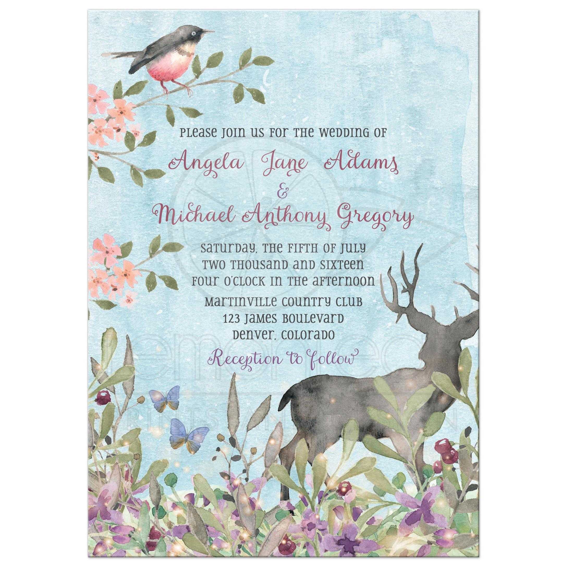 2175x2175 Woodland Forest Wedding Invitation Watercolor Deer Bird