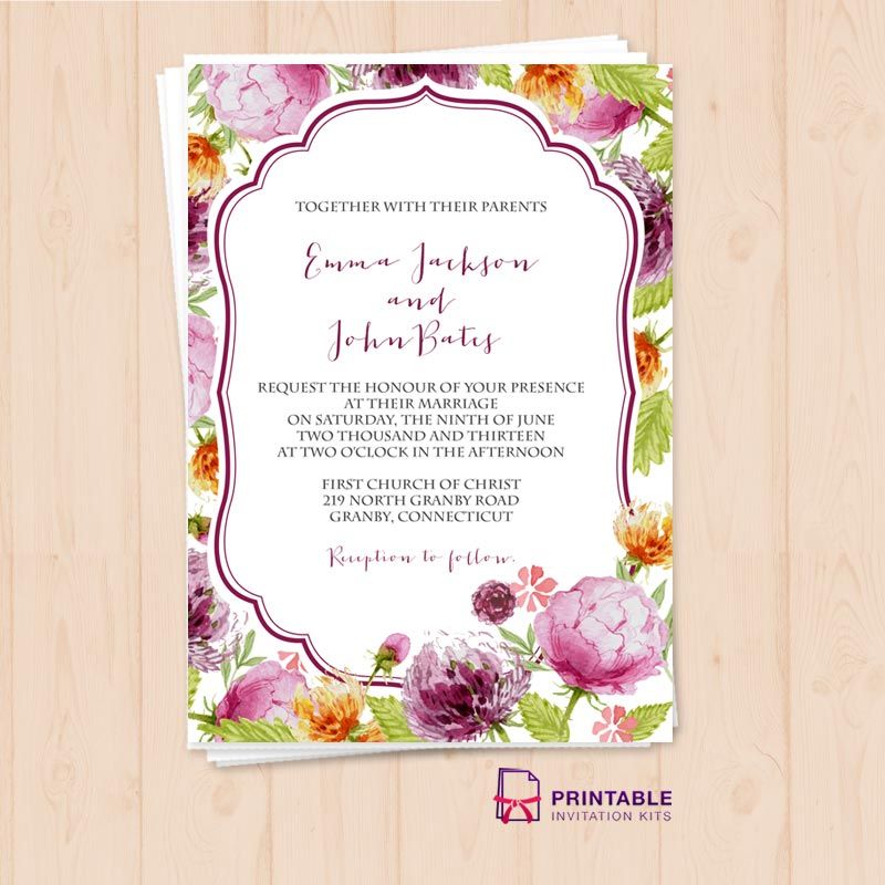 800x800 Free Pdf Download. Watercolor Wedding Flowers Invitation Template