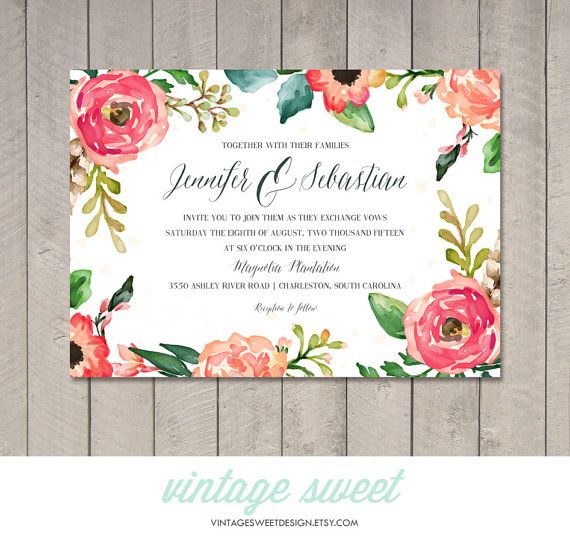 570x542 Watercolor Wedding Invitation (Printable) Diy By Vintage Sweet