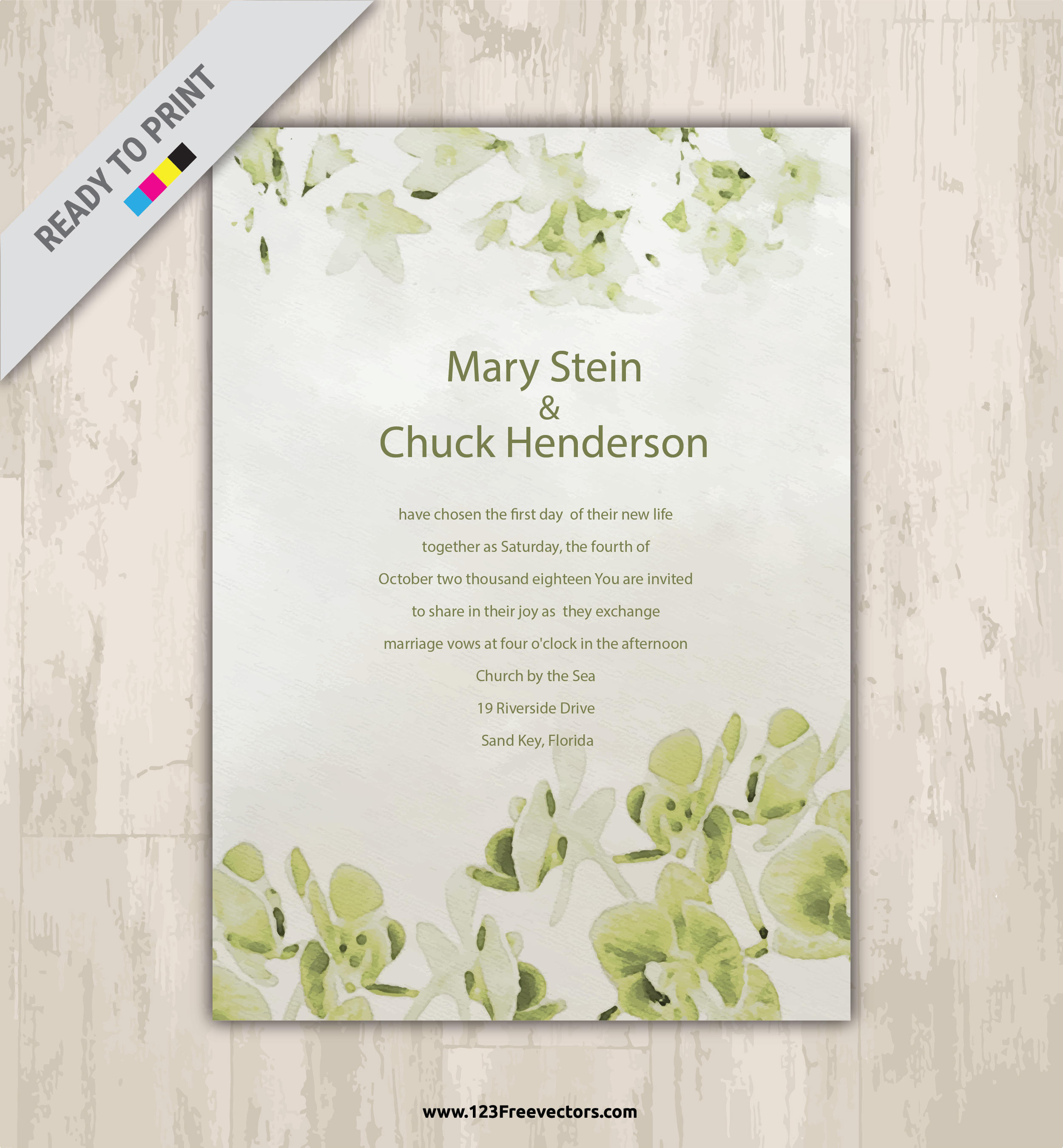 2500x2700 Watercolor Wedding Invitation Template 123freevectors