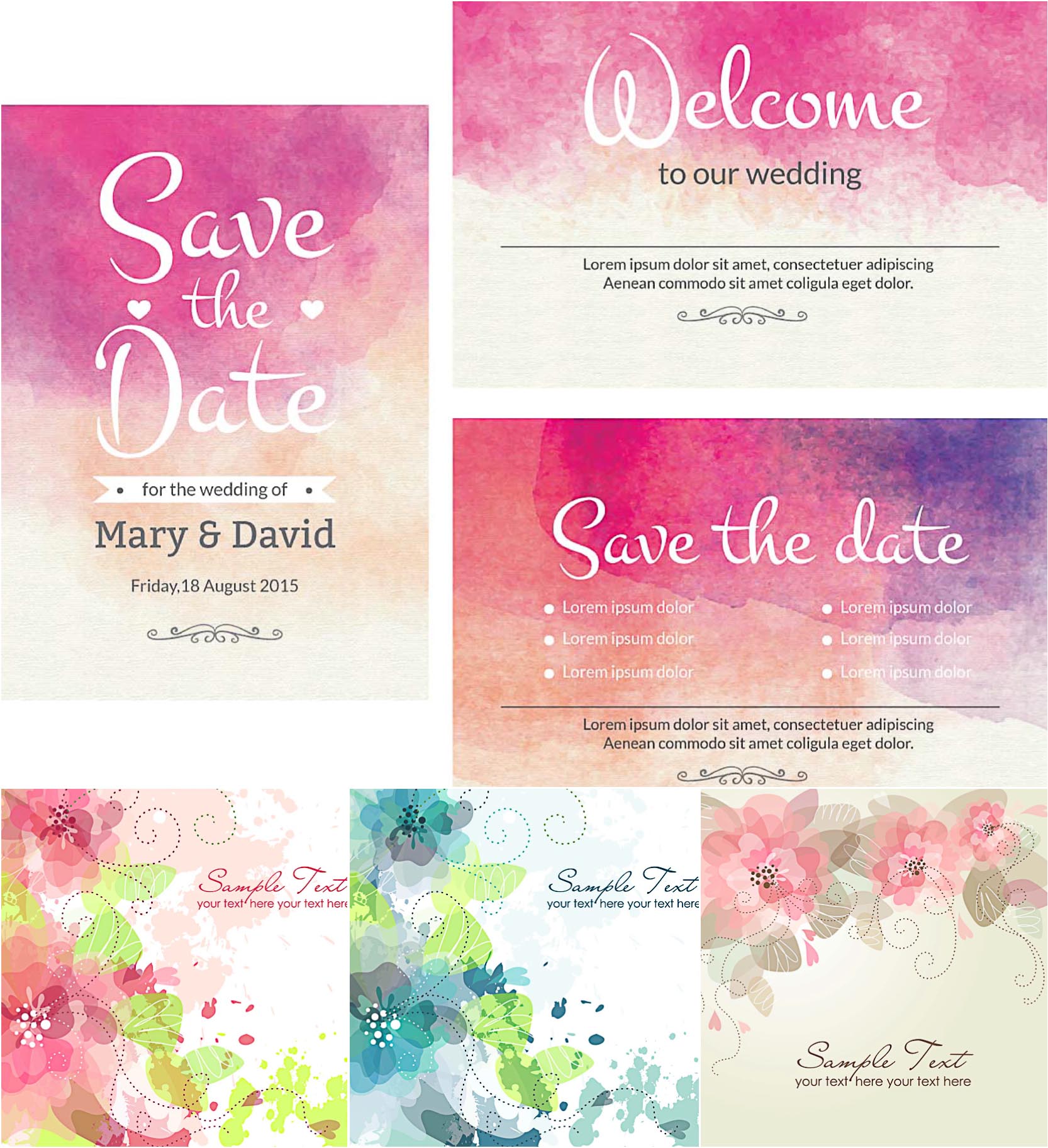 1666x1825 Watercolor Wedding Invitations Set Vector Vintage Invitation Card