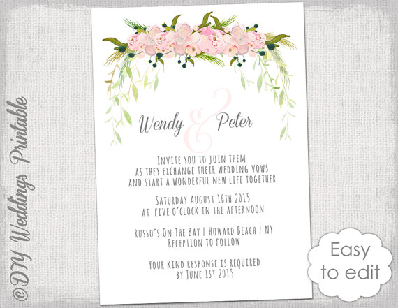 570x441 Wedding Invitation Template Printable Wedding Invitations Blush