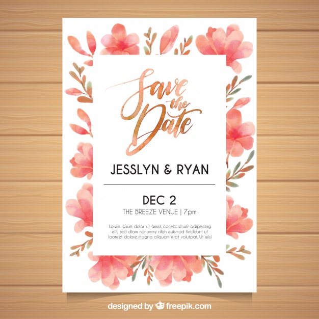 626x626 Watercolor Wedding Invitation With Floral Style Vector Free Download