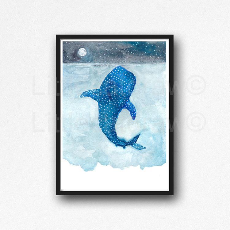 750x750 Buy Whale Shark Under The Sea Print Watercolor Painting Wall Decor