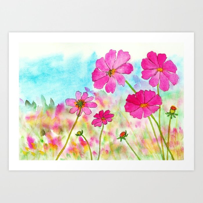700x700 Symphony In Pink, Watercolor Wildflowers Art Print By Itaya Society6