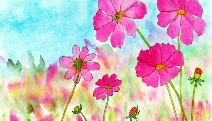 700x401 Symphony In Pink, Watercolor Wildflowers Pillow Sham By Itaya