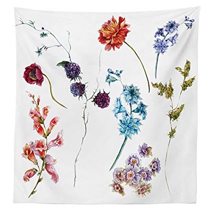425x425 Flower Decor Tablecloth Watercolor Wildflowers Leaves