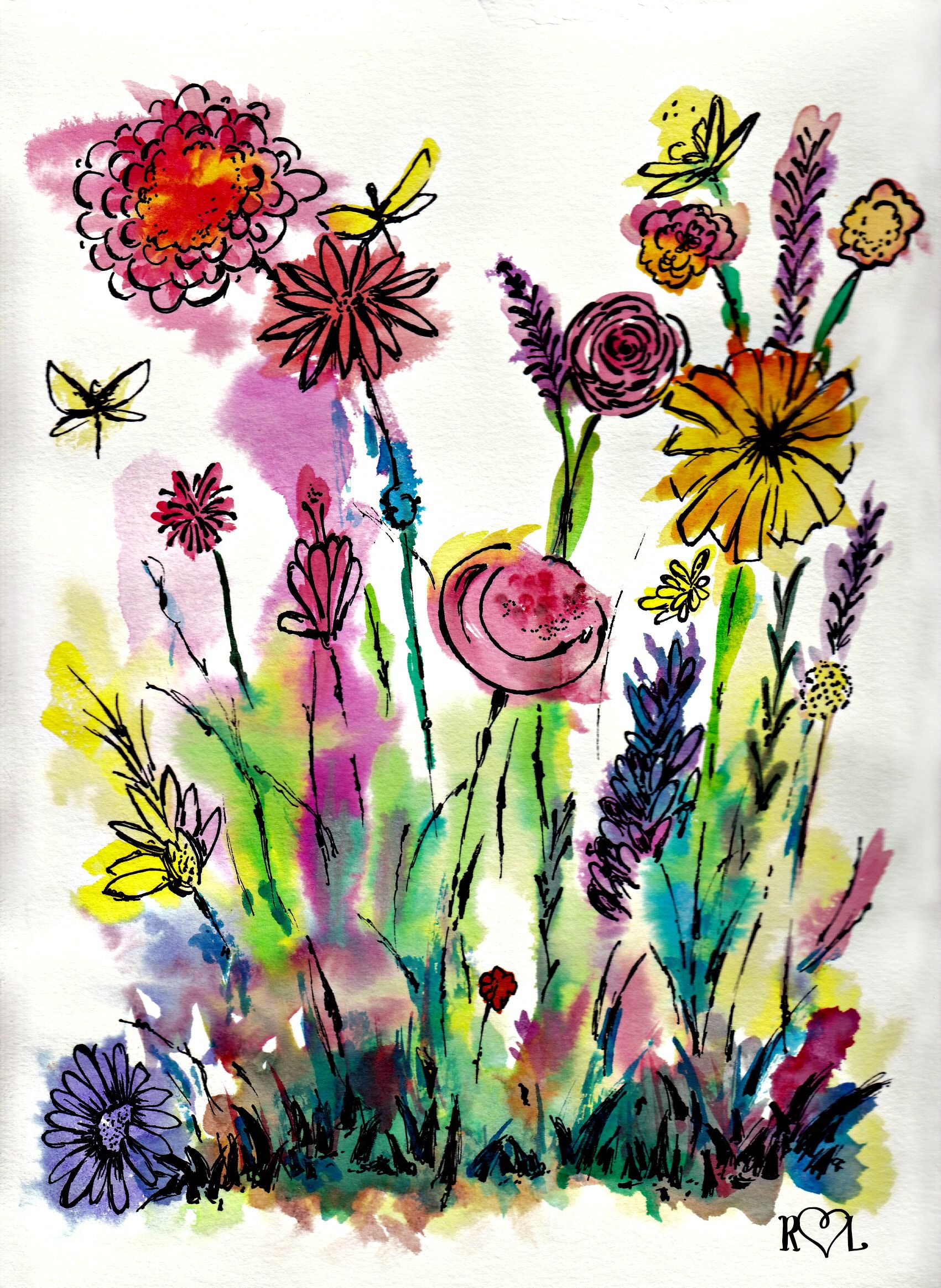 1701x2330 Watercolor Wildflowers (Watercolor Paints And Sharpie) My