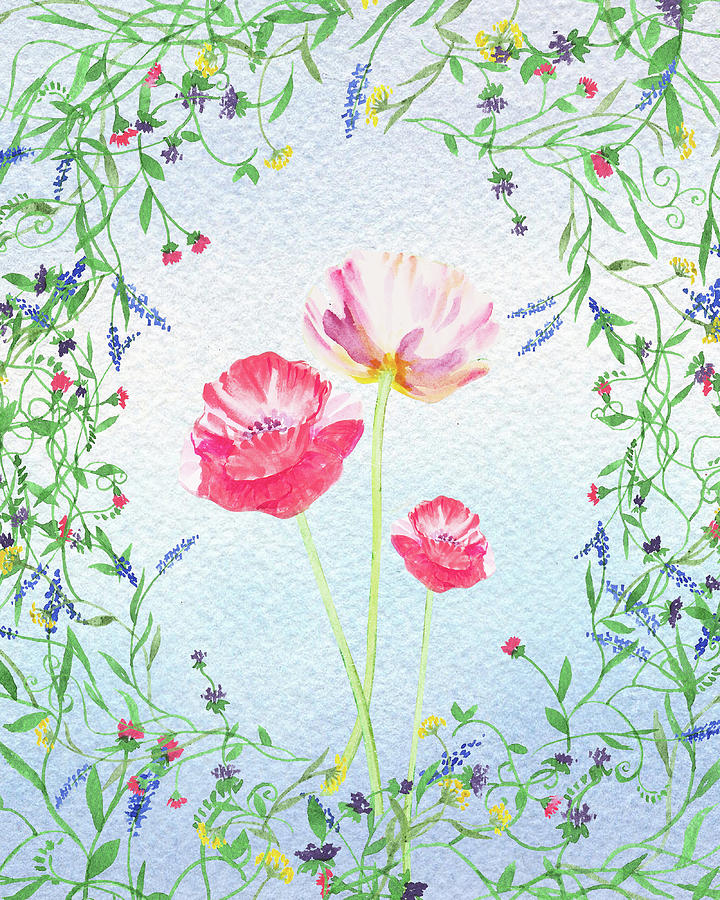 720x900 Watercolor Wildflowers And Pink Poppies Painting By Irina Sztukowski
