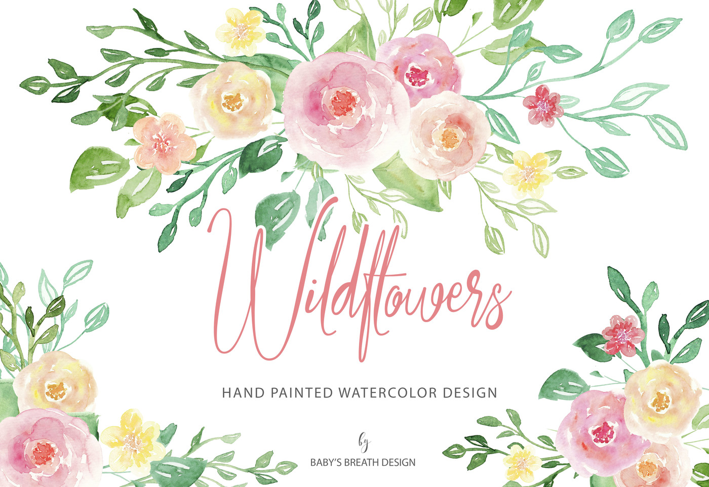 1400x963 Watercolor Wildflowers Flower Clip Art Hand Drawn Flowers By