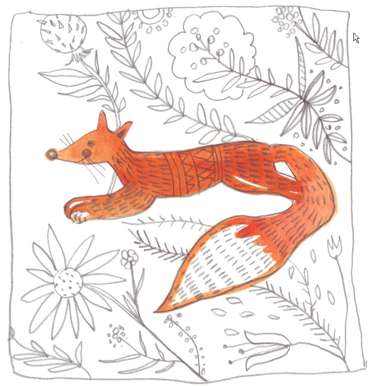 739x767 Fox Print, Illustration Wildlife Painting In Watercolor Ioana