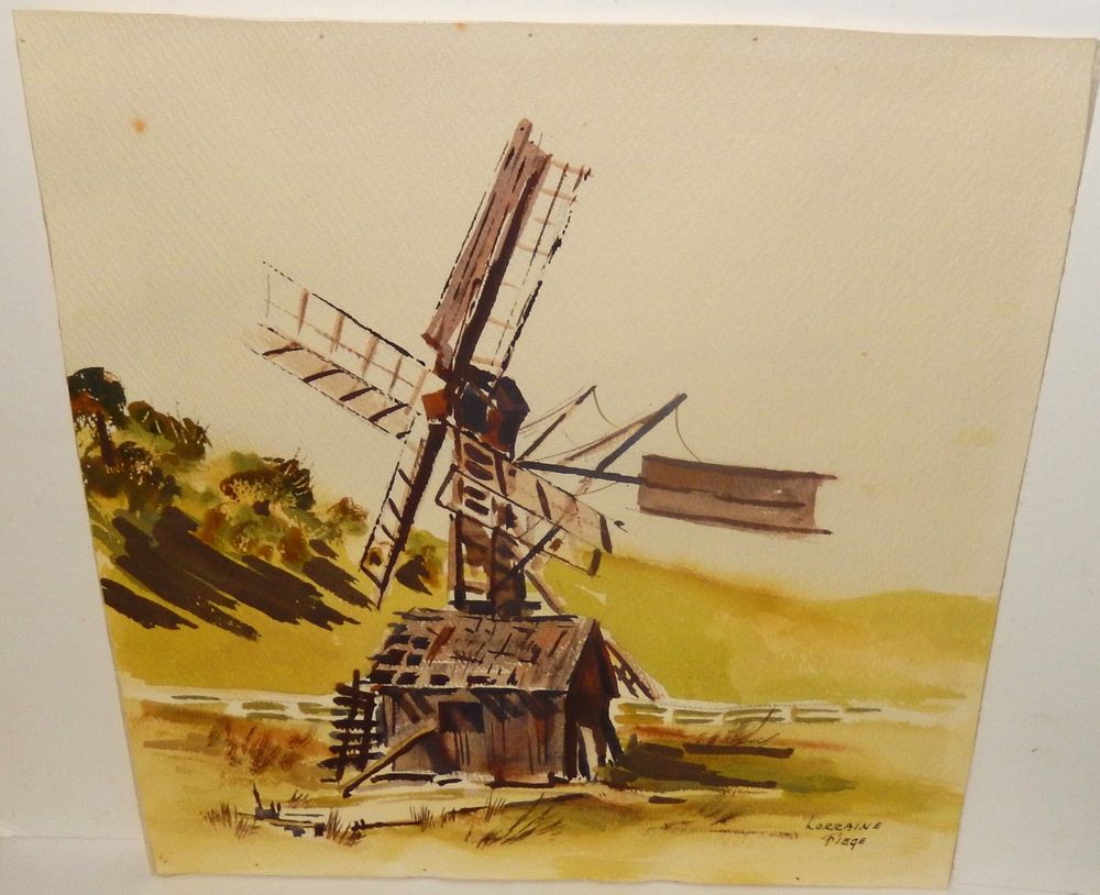 1000x814 Lorraine Fiege Windmill Shack Original Watercolor Painting Ebay