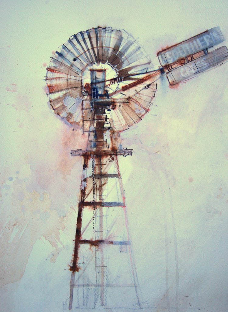 749x1024 Watercolor Windmill Splashing Paint