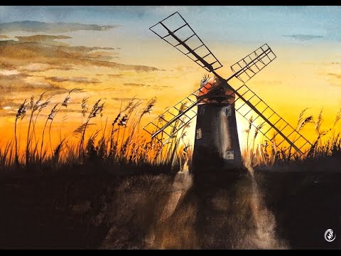 480x360 Watercolor Windmill Painting Demonstration