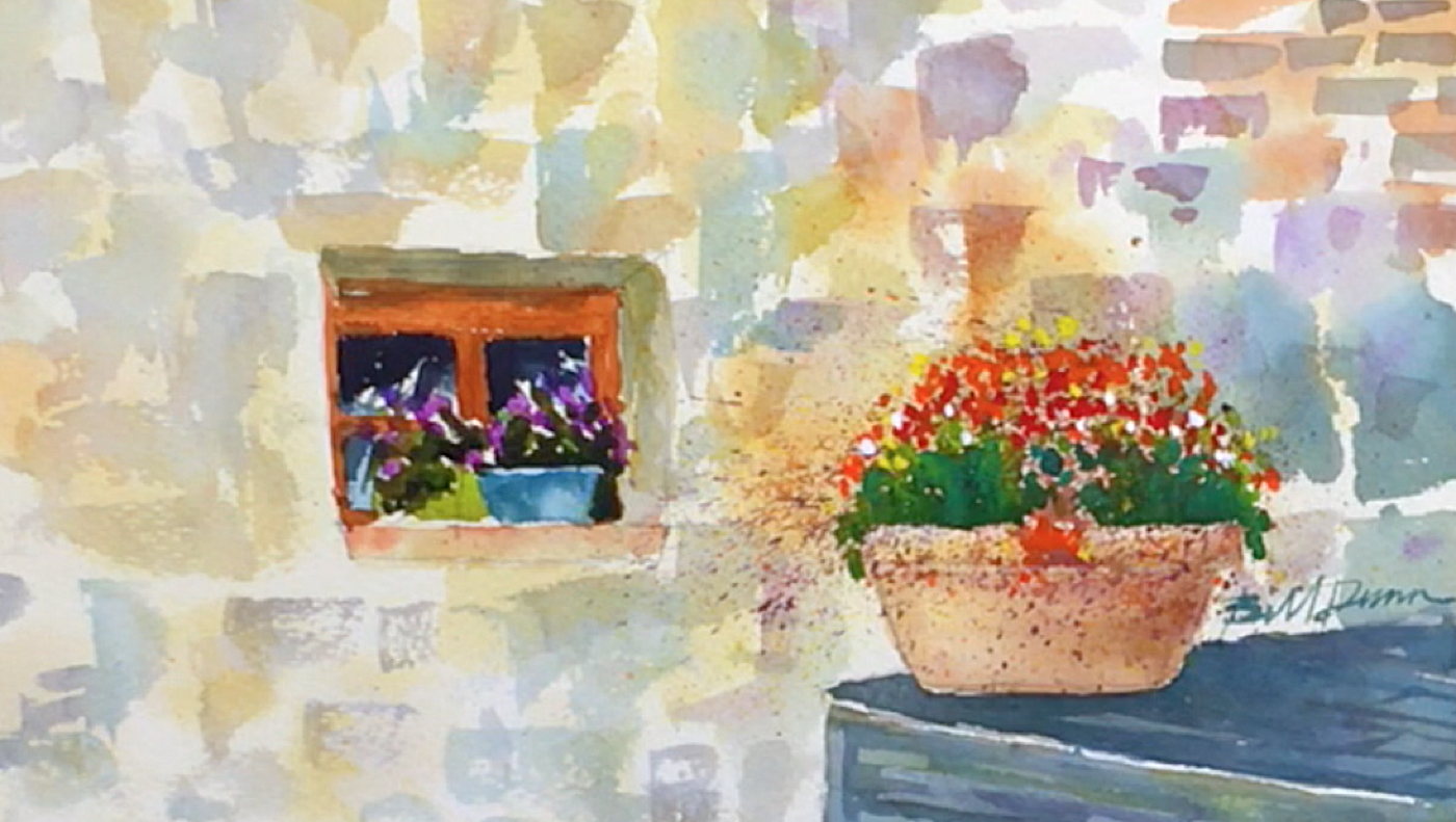 1400x791 View Of A Window Buckets Of Colorful Watercolor Flowers