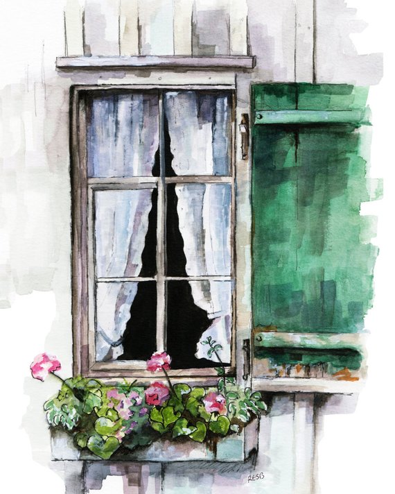 570x712 Window Painting Print From Original Watercolor Painting Etsy
