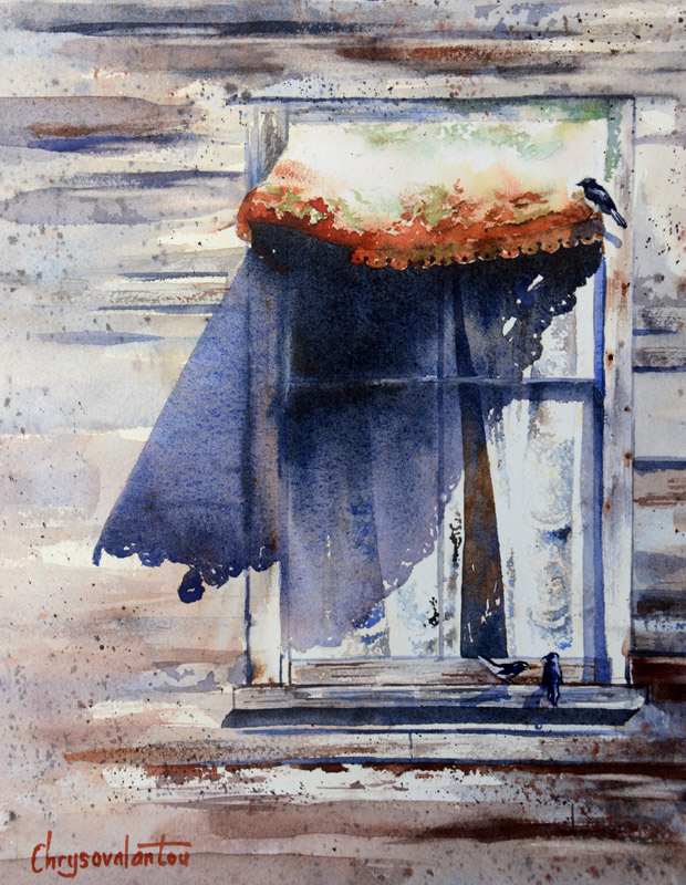 620x800 Old Window Watercolor Painting By Chrysovalanyou Mavroudis