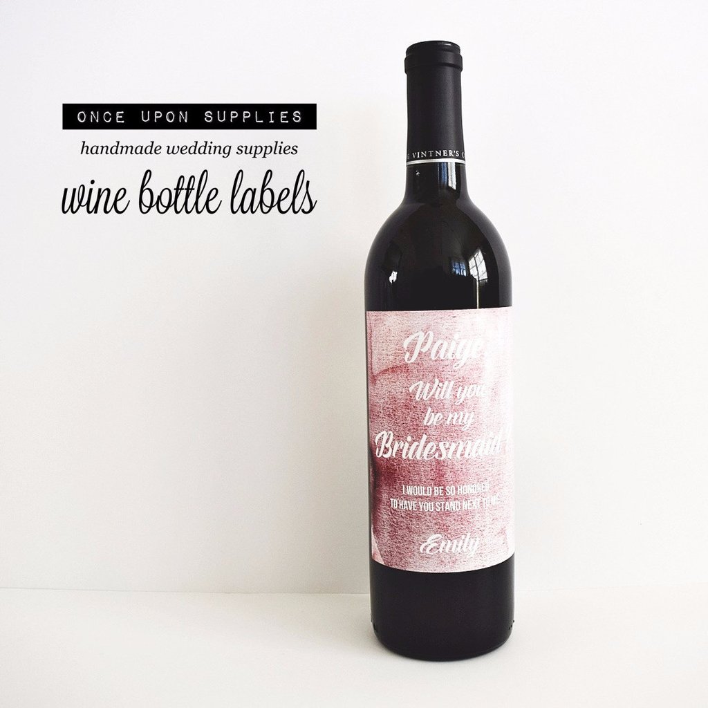 1024x1024 Pink Ombre Watercolor Bridesmaid Proposal Wine Bottle Label