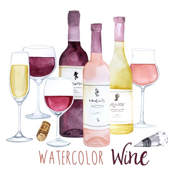 570x570 Watercolor Wine Clip Art Set Pretty Alcohol Clipart Etsy