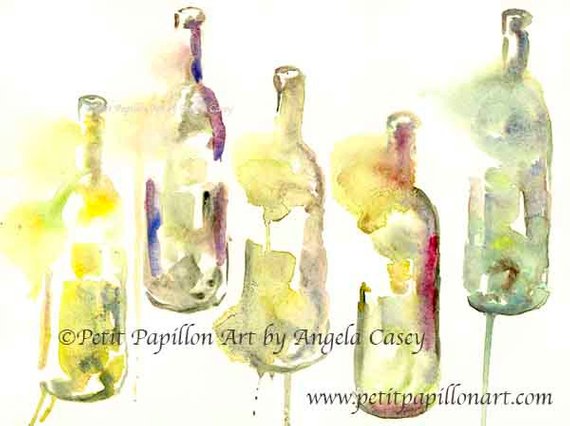570x426 Wine Bottle Art Painting Wine Watercolor Art Print Home Decor Etsy