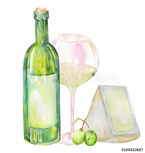 472x500 An Illustration Of The Isolated Watercolor White Wine Bottle
