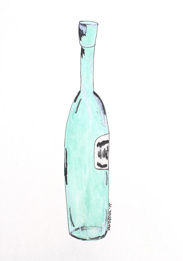 632x900 Fancy Tall Teal Wine Bottle
