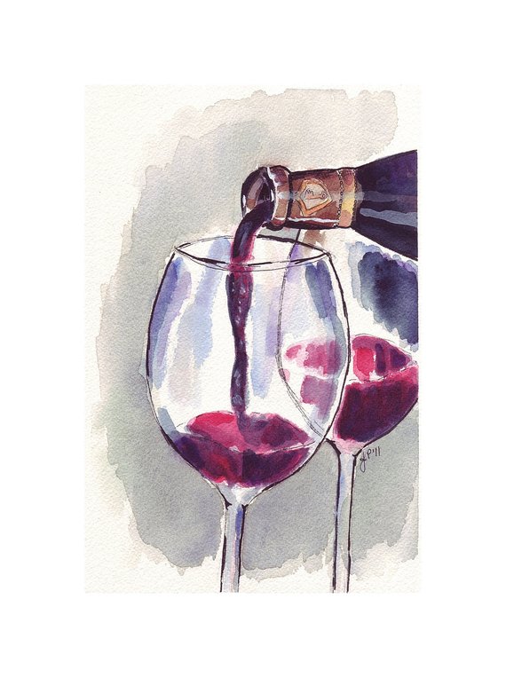 570x764 Red Wine Glass Pour Watercolor Art Print 5x7 Print Etsy
