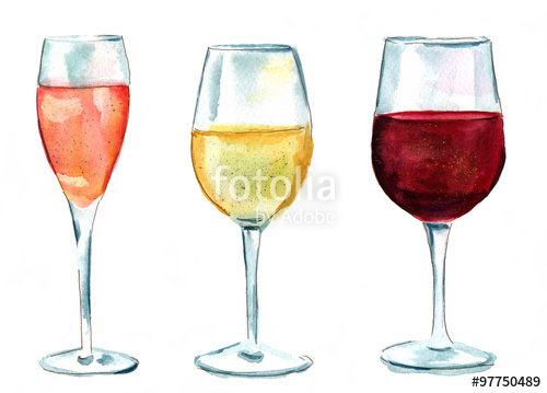 500x359 Set Of Watercolor Wine Glasses (Rose, White, Red), Isolated Stock