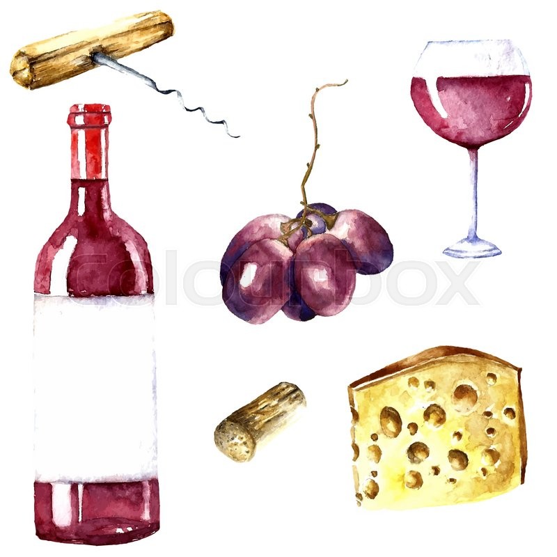 800x800 Watercolor Wine Design Elements Wine Glass, Wine Bottle, Chees
