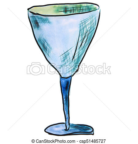450x470 Watercolor Wine Glass Light Blue Cartoon Figure, Isolated On White