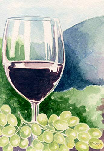 344x500 Red Wine Glass Watercolor Painting Size 5 X 7 Handmade