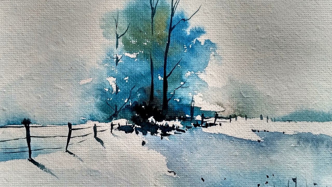 1280x720 Snowy Winter Landscape With Watercolor Paint With David