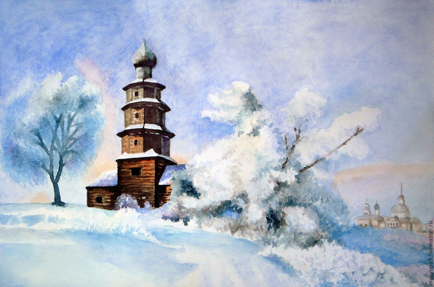 1500x993 Watercolour Winter Landscape With A Church Shop Online On