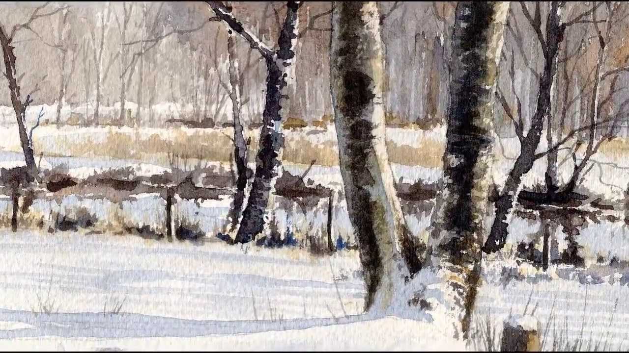 1280x720 Winter Landscape, Watercolor Paintings By Erik Lundgren