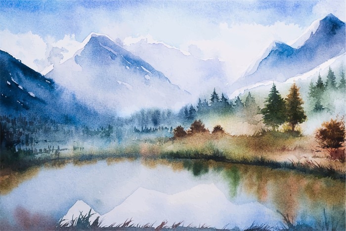 700x469 Winter Landscape. Watercolor Illustration. Wall Mural Pixers