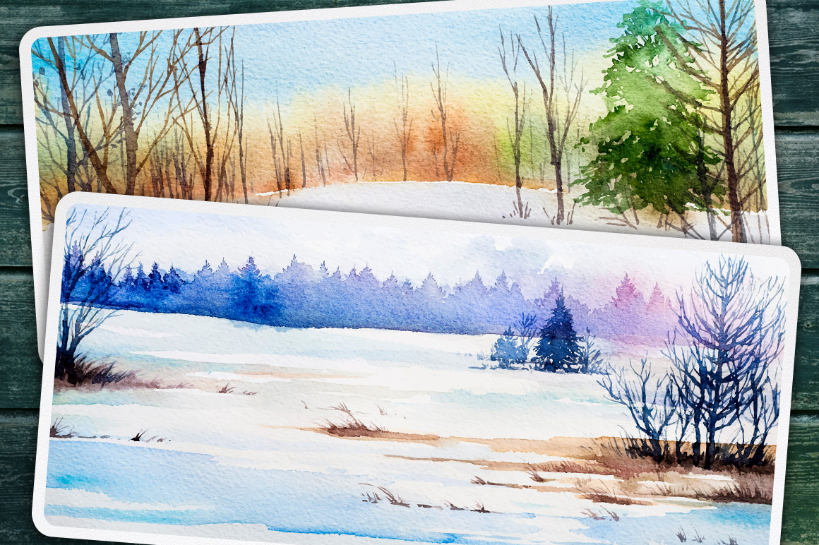 1160x772 Winter Landscapes Set 2. Watercolor. By Alex Green