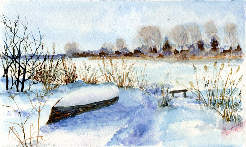 800x480 Winter Landscape 19. Watercolour. By Alartstudio