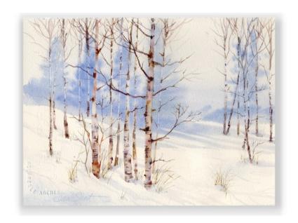425x318 Christmas Watercolor Greeting Card Winter Landscape By Susie Short