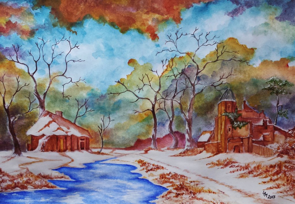 1024x710 Winter Scene (Watercolor) By Alexandradart