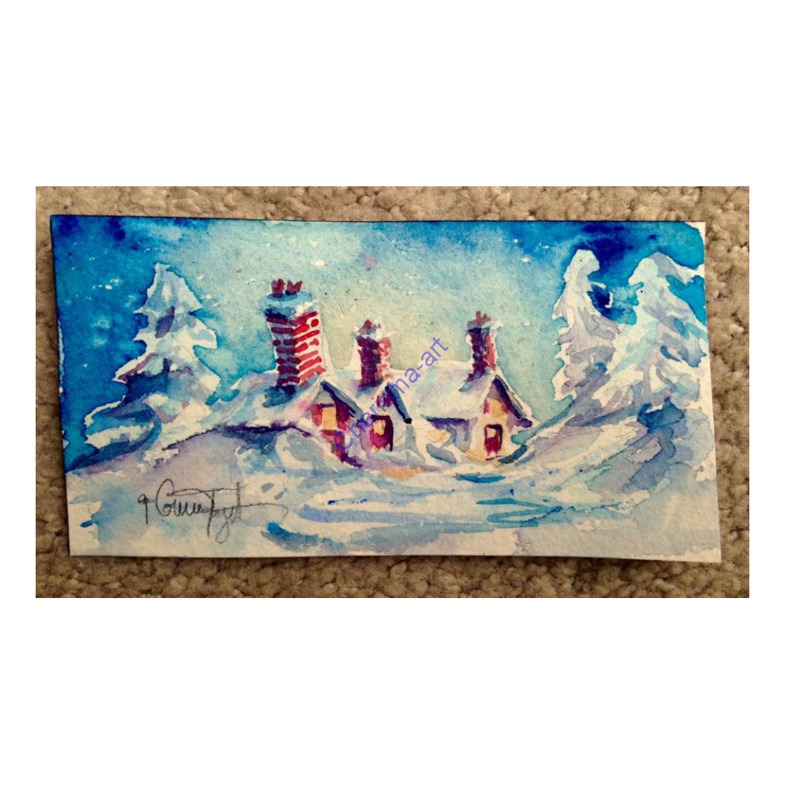 1100x1100 Winter Scene Original Watercolor Painting