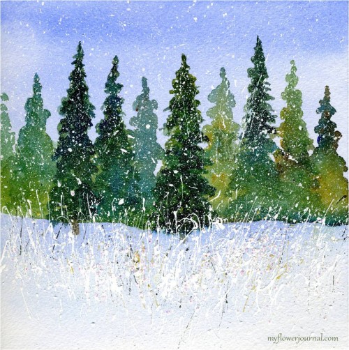 500x502 Winter Watercolor With Splattered Acrylic Paint