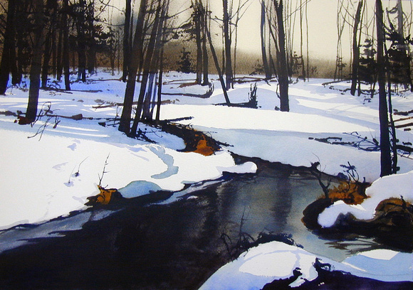 580x408 Robert Highsmith Snow Scenes Winter Stream Watercolor 14 X