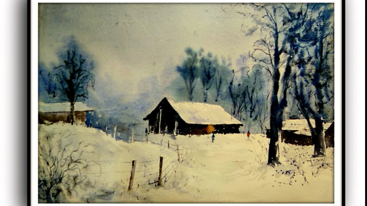 1280x720 Snow Scene In Watercolour How To Paint Icy Stream Winter