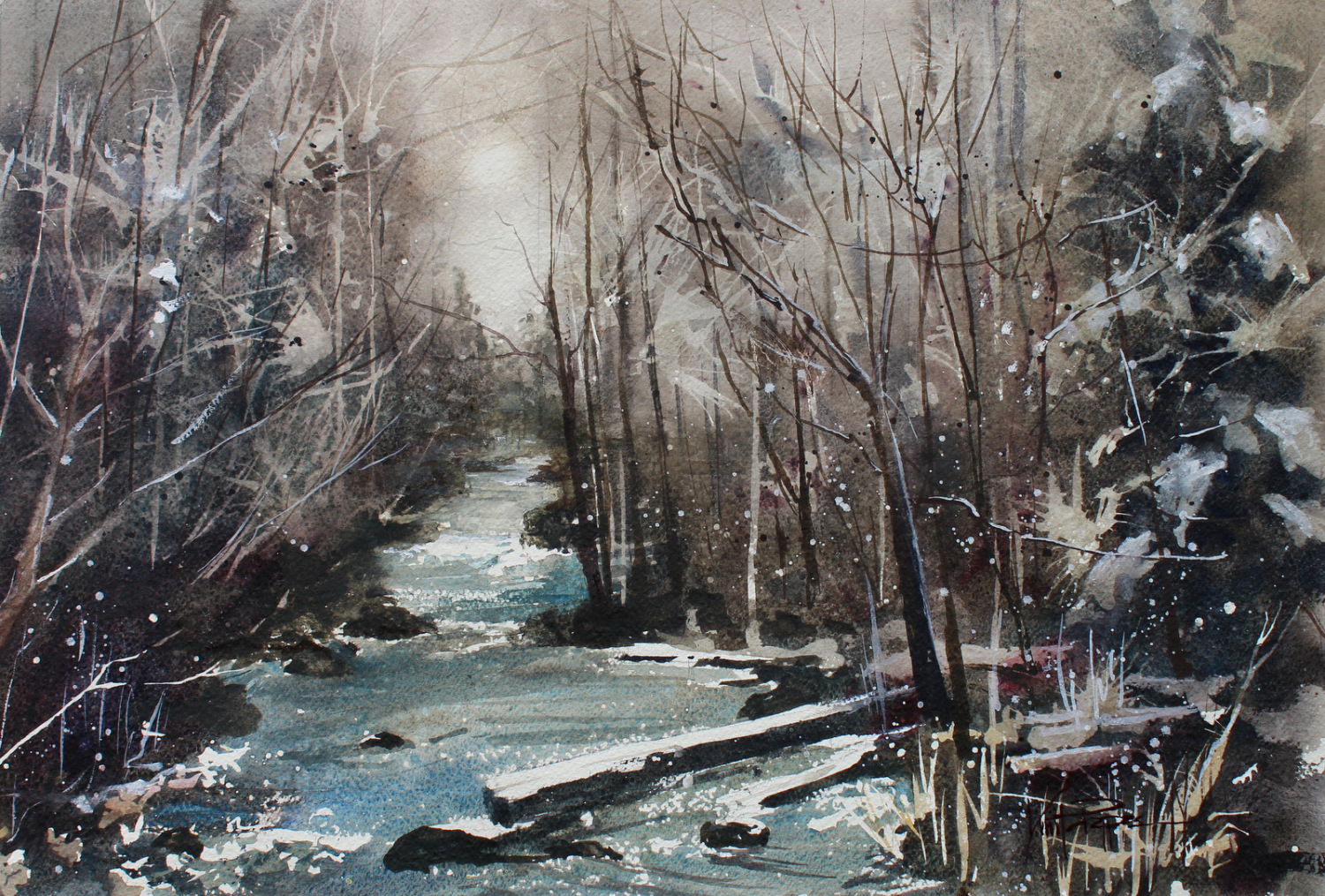 1500x1015 Rock Creek Between Snowy Evergreen Trees