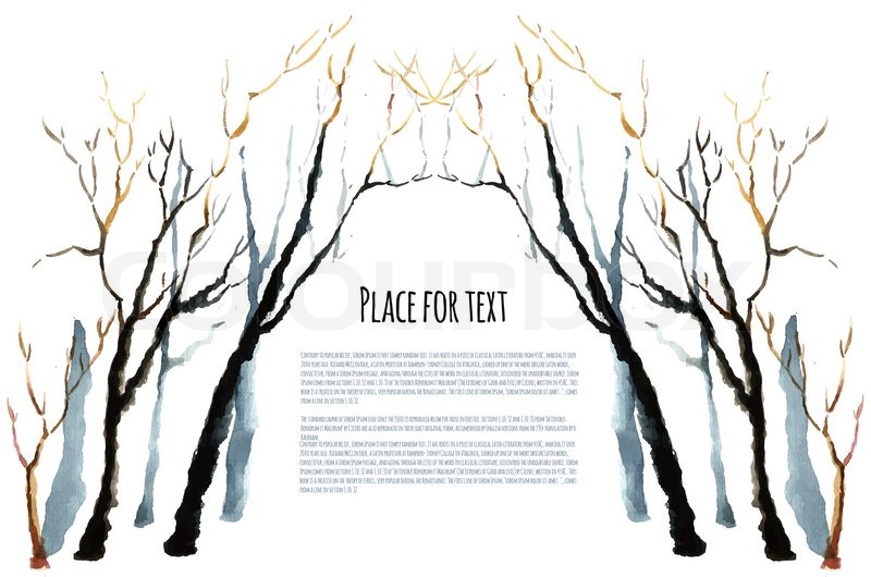 800x530 Watercolor Background. Bare Winter Branches Of The Trees. Stock