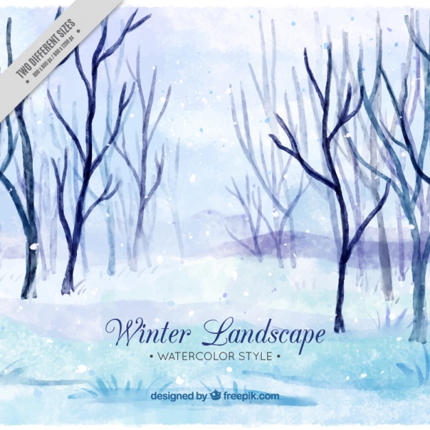 626x626 Watercolor Winter Landscape With Trees Without Leaves Vector