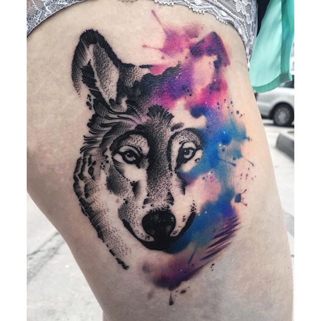 Watercolor Wolf Tattoo