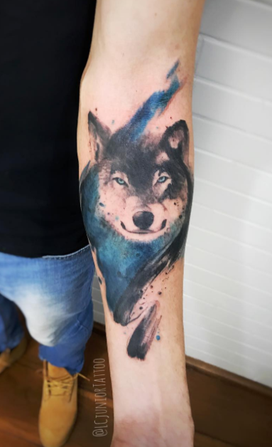 383x628 Watercolor Wolf Tattoo