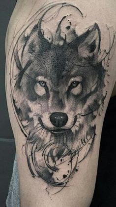 236x419 Watercolor Wolf Tattoo On Right Half Sleeve